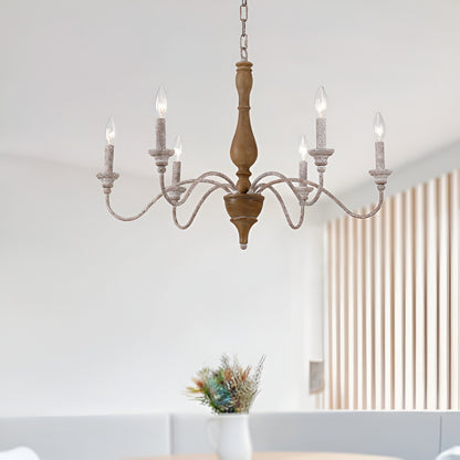 Francesco 6-Light Candle Style Classic Chandelier with Wood Accents, Medieval Ancient Light