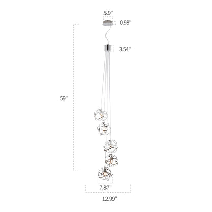 Scribbling Doodle 5-Light Vertical Geometric Cluster, Silver Multi-Pendant Lamp