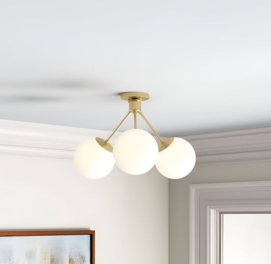 Sci-fi Gold Glass Semi-Flush Mount, Futuristic Space Design