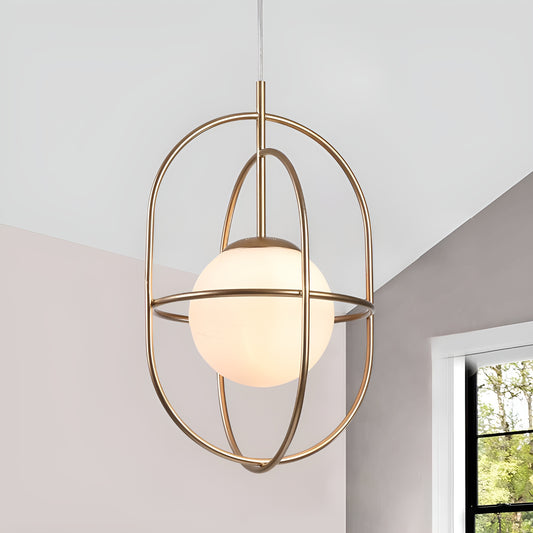 Symmetrical Bronze Gold Single Pendant, Scifi Geometric Light