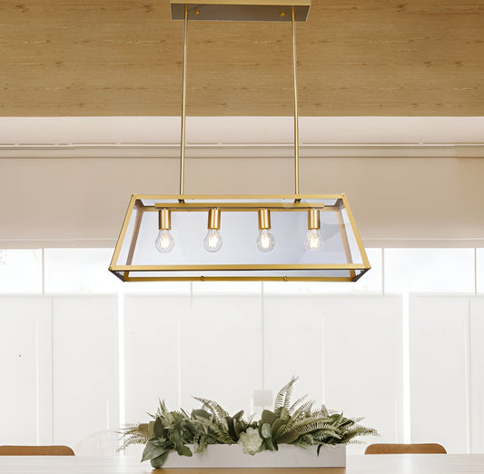 Light Gold Open Cage Kitchen Island Lighting - Geometric Ceiling Light