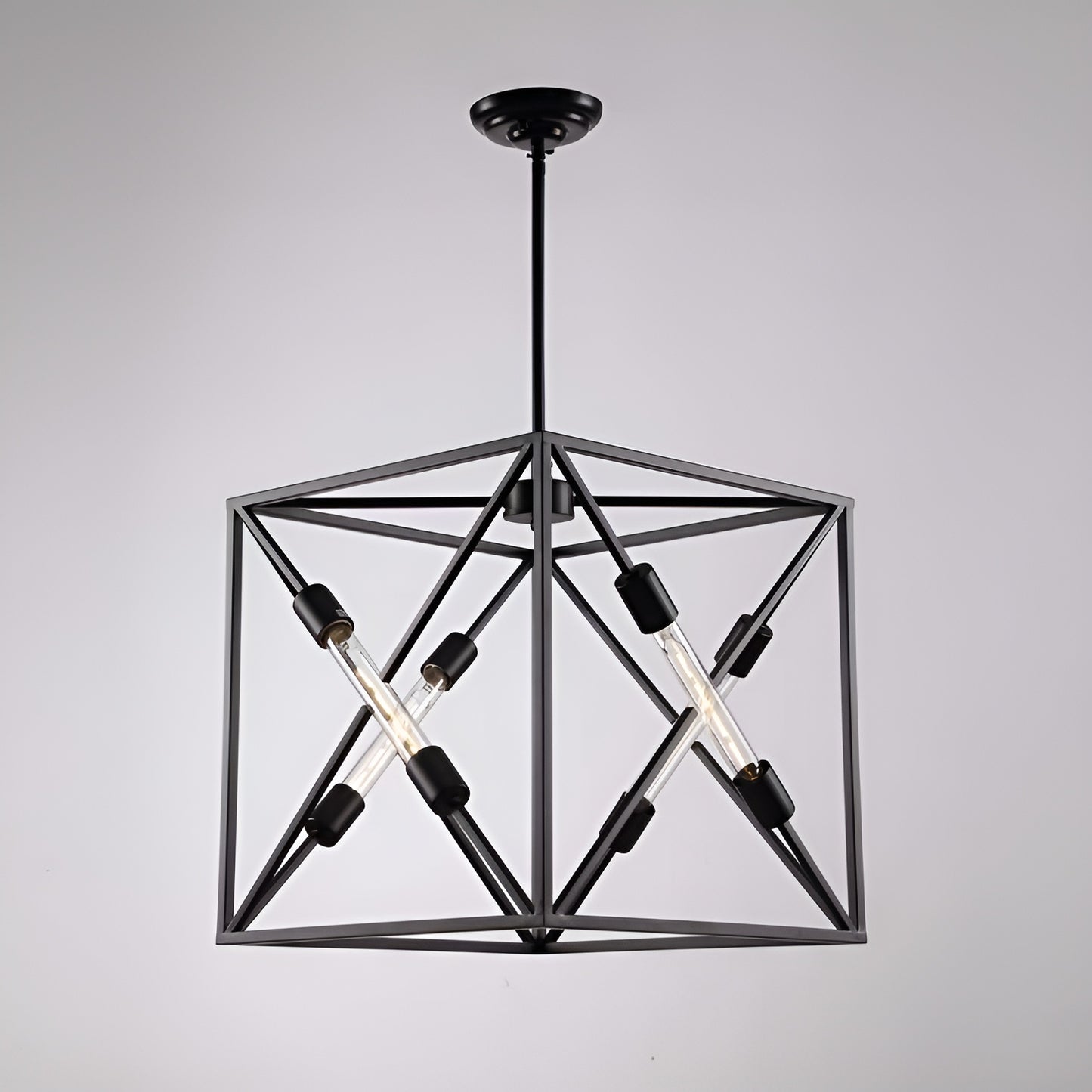 Square Metal Cage Open Frame, Chic and Minimalist Metal Pendant Light