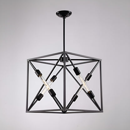 Square Metal Cage Open Frame, Chic and Minimalist Metal Pendant Light