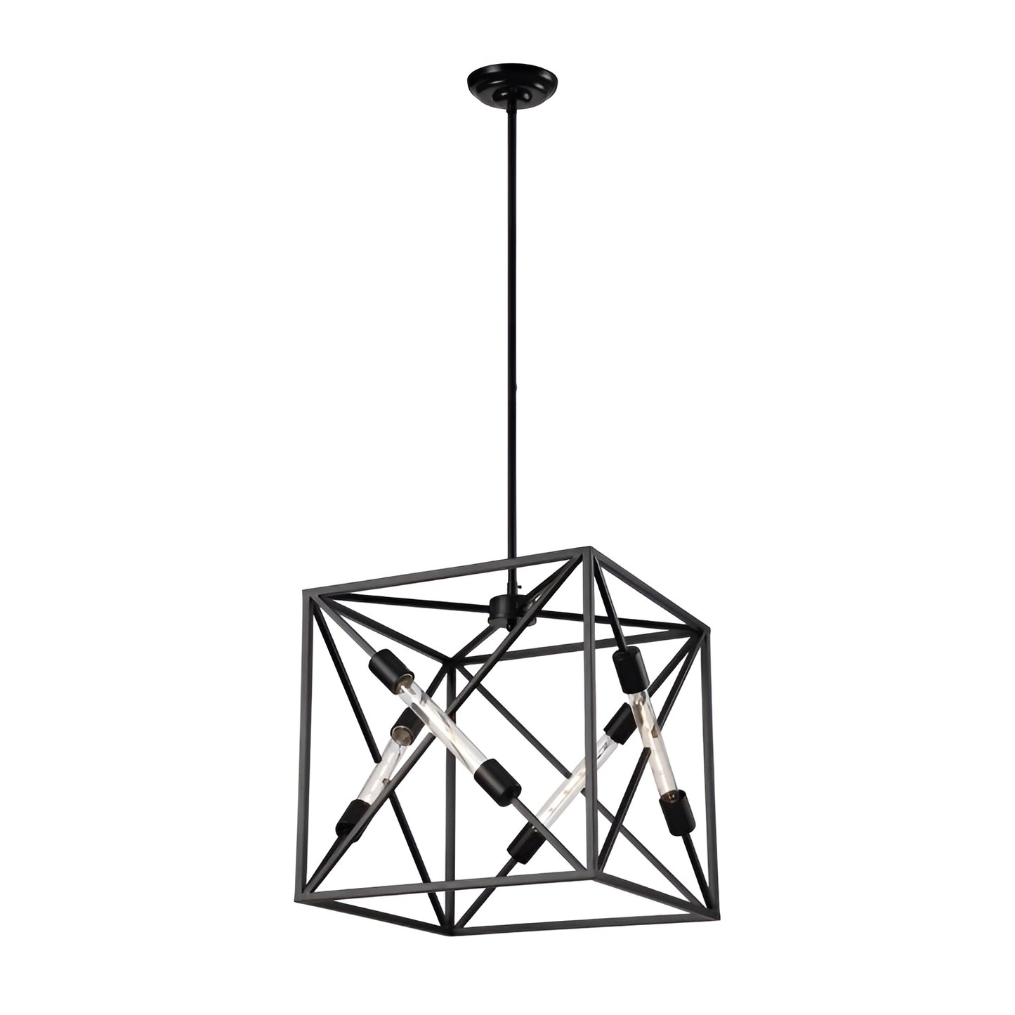 Square Metal Cage Open Frame, Chic and Minimalist Metal Pendant Light