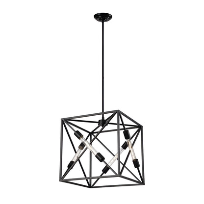 Square Metal Cage Open Frame, Chic and Minimalist Metal Pendant Light