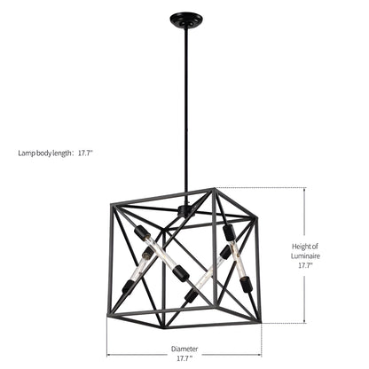 Square Metal Cage Open Frame, Chic and Minimalist Metal Pendant Light