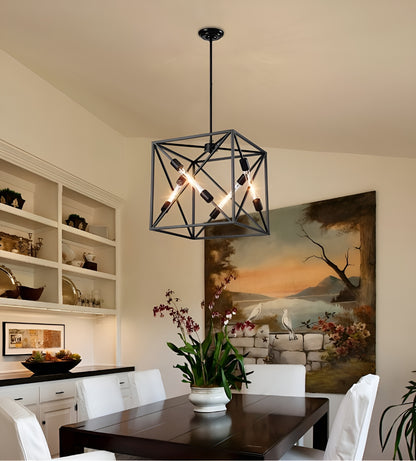 Square Metal Cage Open Frame, Chic and Minimalist Metal Pendant Light