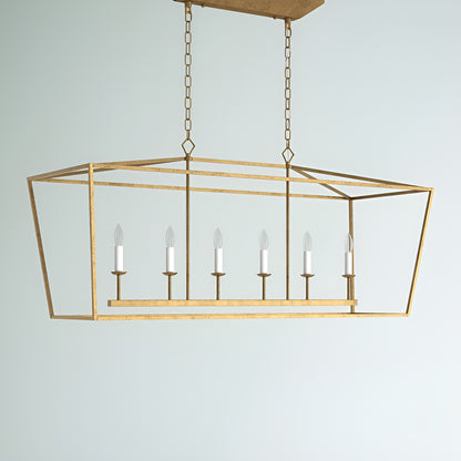 Gold Lantern Pendant, Large Cage Style Iron Art Design 6-Lights