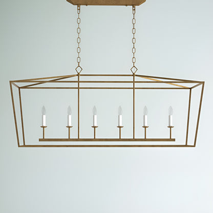 Gold Lantern Pendant, Large Cage Style Iron Art Design 6-Lights