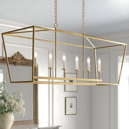 Gold Lantern Pendant, Large Cage Style Iron Art Design 6-Lights