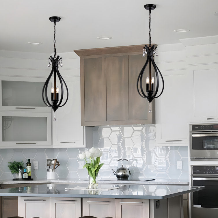 Black or Chrome Geometric Teardrop Pendant Light, 3 Candle-light Traditional Chandelier • DecoMust