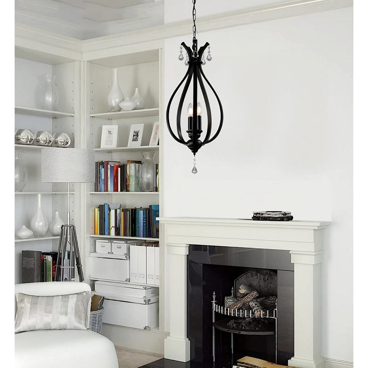 Black or Chrome Geometric Teardrop Pendant Light, 3 Candle-light Traditional Chandelier • DecoMust
