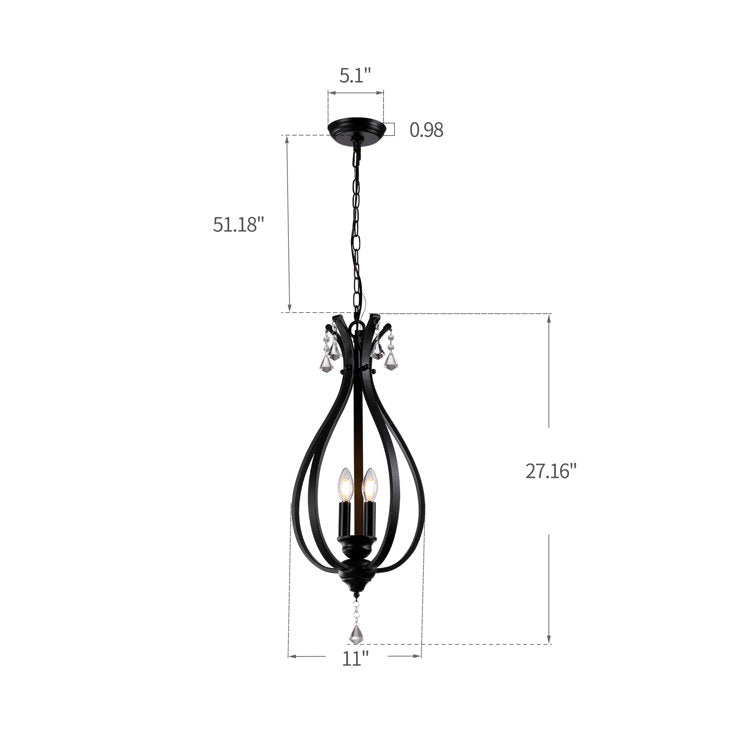 Black or Chrome Geometric Teardrop Pendant Light, 3 Candle-light Traditional Chandelier • DecoMust
