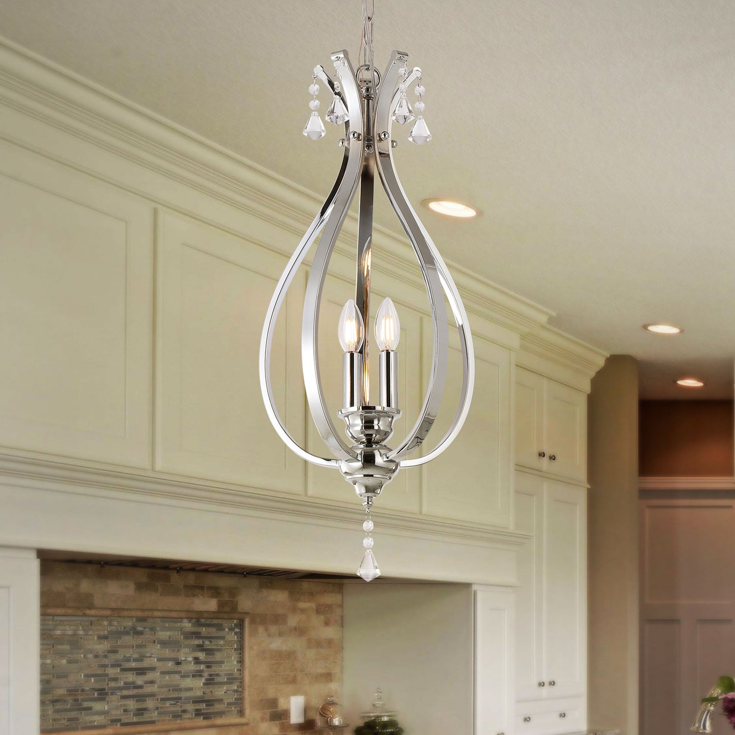 Black or Chrome Geometric Teardrop Pendant Light, 3 Candle-light Traditional Chandelier • DecoMust