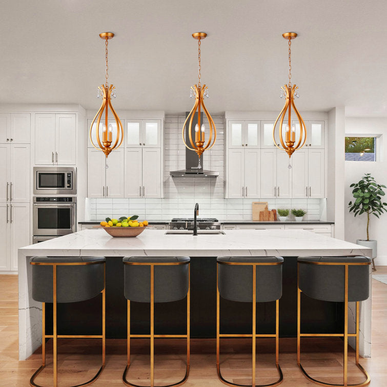 Geometric Traditional Teardrop Pendant Light, 3 Candle-light Chandelier • DecoMust
