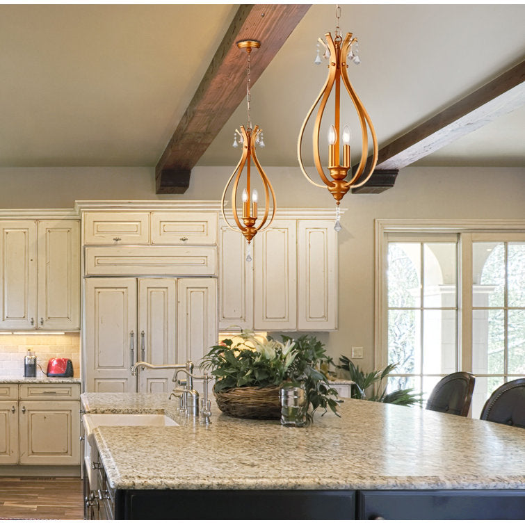 Geometric Traditional Teardrop Pendant Light, 3 Candle-light Chandelier • DecoMust