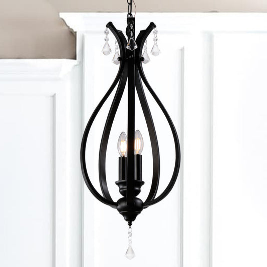 Black or Chrome Geometric Teardrop Pendant Light, 3 Candle-light Traditional Chandelier • DecoMust