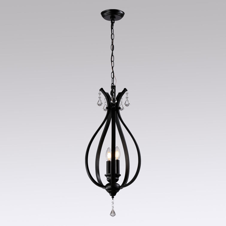 Black or Chrome Geometric Teardrop Pendant Light, 3 Candle-light Traditional Chandelier • DecoMust