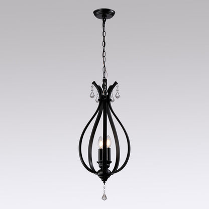 Black or Chrome Geometric Teardrop Pendant Light, 3 Candle-light Traditional Chandelier • DecoMust