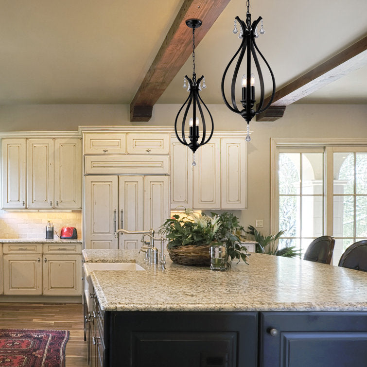 Black or Chrome Geometric Teardrop Pendant Light, 3 Candle-light Traditional Chandelier • DecoMust