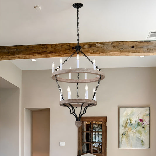 French Country Style Cottage Chandelier - Two Tier Modern, Medieval Antique Look