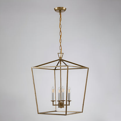 Antique Farmhouse Style Light Lantern, Medieval Aged Gold Pendant