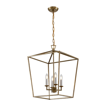 Antique Farmhouse Style Light Lantern, Medieval Aged Gold Pendant