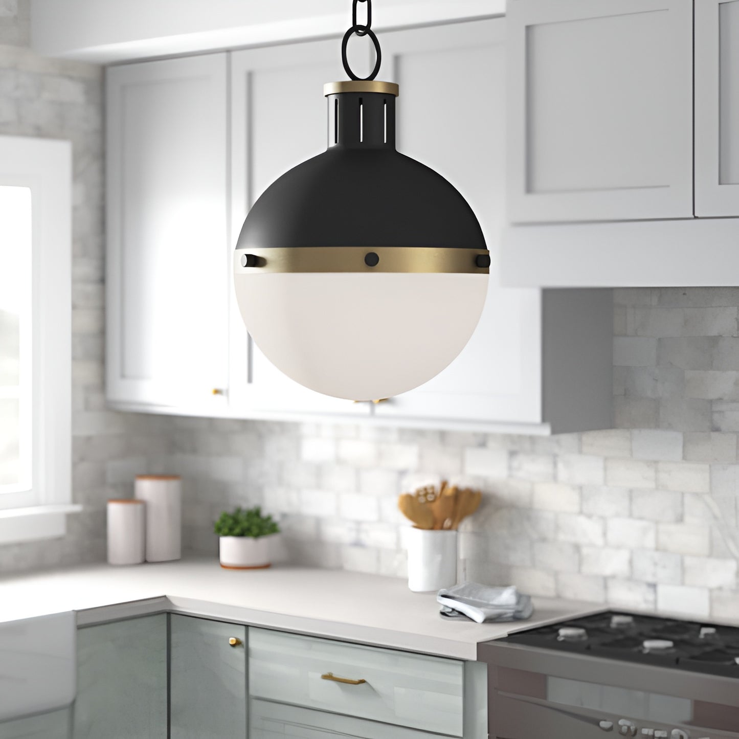 Black Single Pendant Ceiling Light - Modern & Minimalist Spherical Dome Scifi Lighting