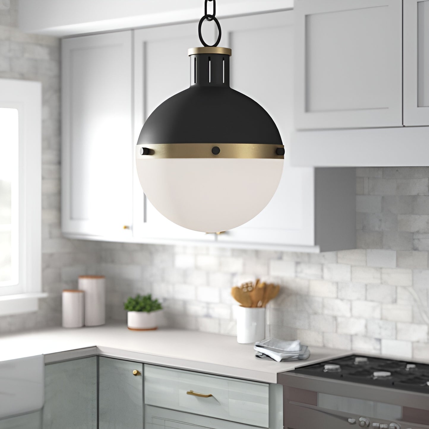 Black Single Pendant Ceiling Light - Modern & Minimalist Spherical Dome Scifi Lighting