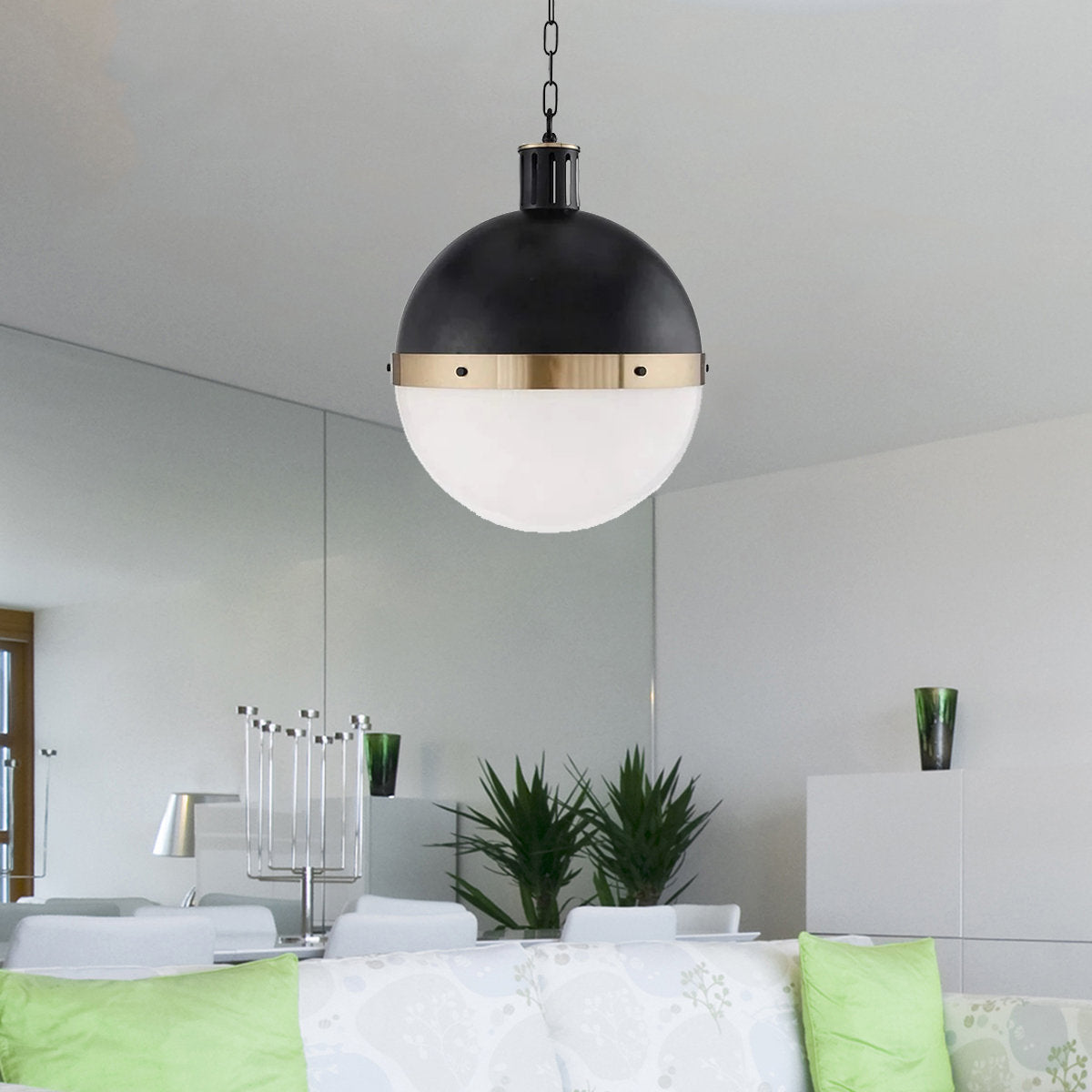 Black Single Pendant Ceiling Light - Modern & Minimalist Spherical Dome Scifi Lighting