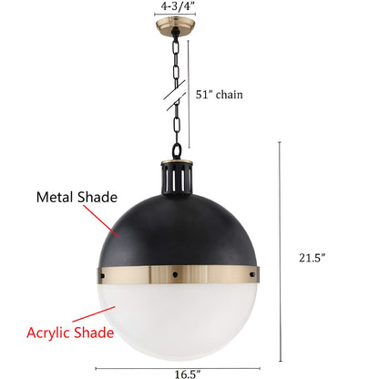 Black Single Pendant Ceiling Light - Modern & Minimalist Spherical Dome Scifi Lighting