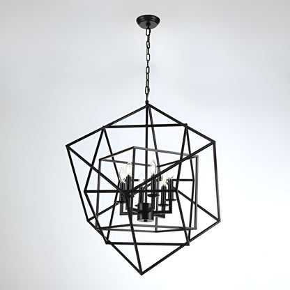 Dimmable Geometric Chandelier, Modern Minimalist Sci-fi Open Cage Style