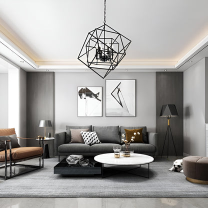 Dimmable Geometric Chandelier, Modern Minimalist Sci-fi Open Cage Style