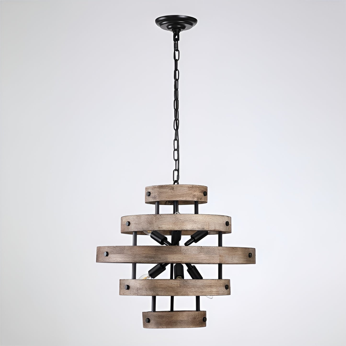 Art Piece Wood Geometric Chandelier, Unique 6-Light Modern Pendant Light