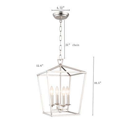 Medieval Lantern Geometric Pendant - Silver Finish, Open Frame Design, Adjustable Hanging Height, Dimmable, and Compatible with Sloped Ceilings