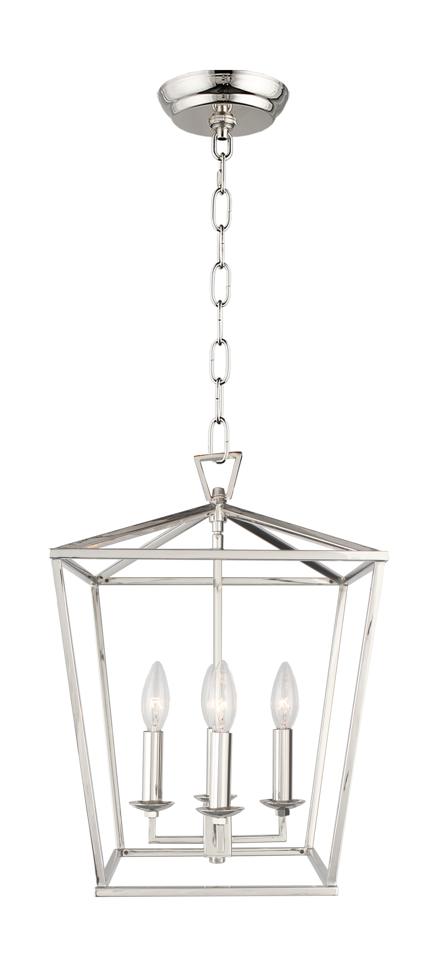 Medieval Lantern Geometric Pendant - Silver Finish, Open Frame Design, Adjustable Hanging Height, Dimmable, and Compatible with Sloped Ceilings