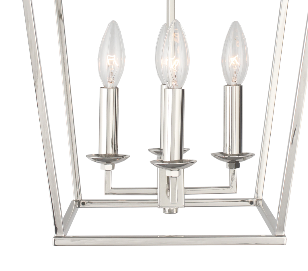 Medieval Lantern Geometric Pendant - Silver Finish, Open Frame Design, Adjustable Hanging Height, Dimmable, and Compatible with Sloped Ceilings
