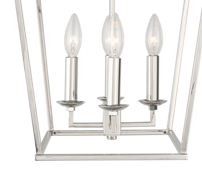 Medieval Lantern Geometric Pendant - Silver Finish, Open Frame Design, Adjustable Hanging Height, Dimmable, and Compatible with Sloped Ceilings
