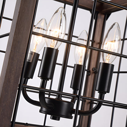Square/Rectangle Medieval Farmhouse Chandelier with Modern Wood Accents