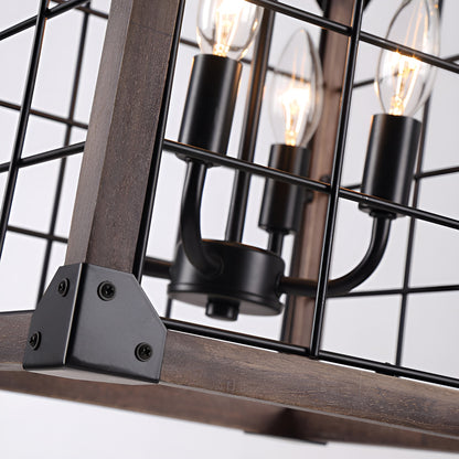 Square/Rectangle Medieval Farmhouse Chandelier with Modern Wood Accents