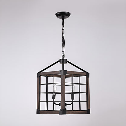 Square/Rectangle Medieval Farmhouse Chandelier with Modern Wood Accents