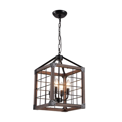 Square/Rectangle Medieval Farmhouse Chandelier with Modern Wood Accents