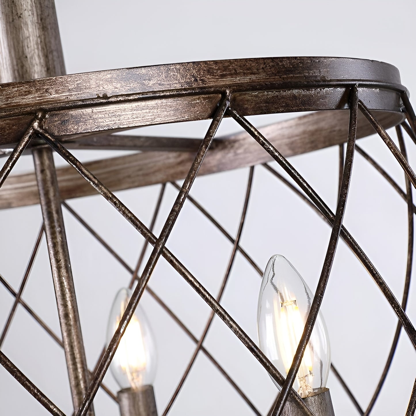 Wine Barrel Metal Mesh Flush Mount, Aged Silver Ceiling Light Chandelier