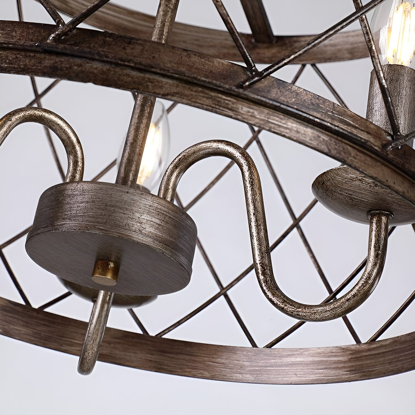 Wine Barrel Metal Mesh Flush Mount, Aged Silver Ceiling Light Chandelier