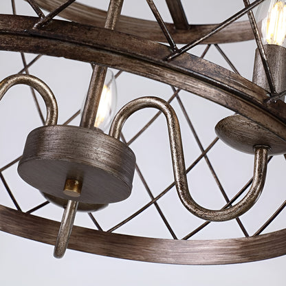 Wine Barrel Metal Mesh Flush Mount, Aged Silver Ceiling Light Chandelier