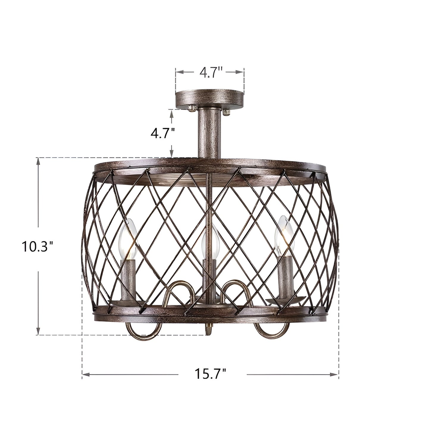 Wine Barrel Metal Mesh Flush Mount, Aged Silver Ceiling Light Chandelier