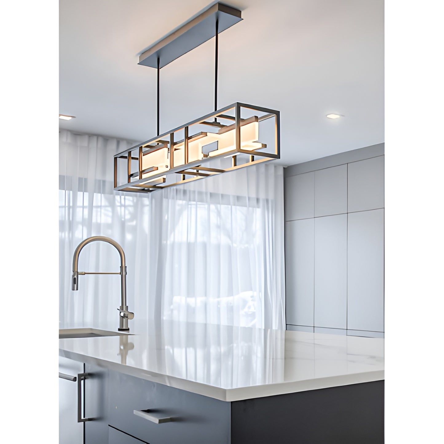 LED 40 inch Black Linear Pendant Ceiling Light - Kitchen Table Light