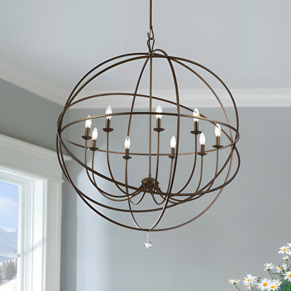 Oil Bronze Globe Chandelier, Traditional Spherical Light Unique Statement
