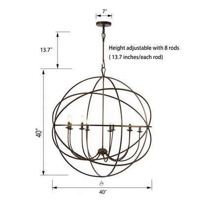 Oil Bronze Globe Chandelier, Traditional Spherical Light Unique Statement