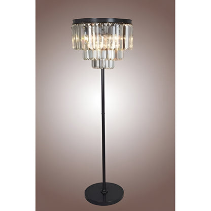 Industrial Crystal Luxury Floor Lamp with a Chandelier Look, Three Tiers Clear Glass